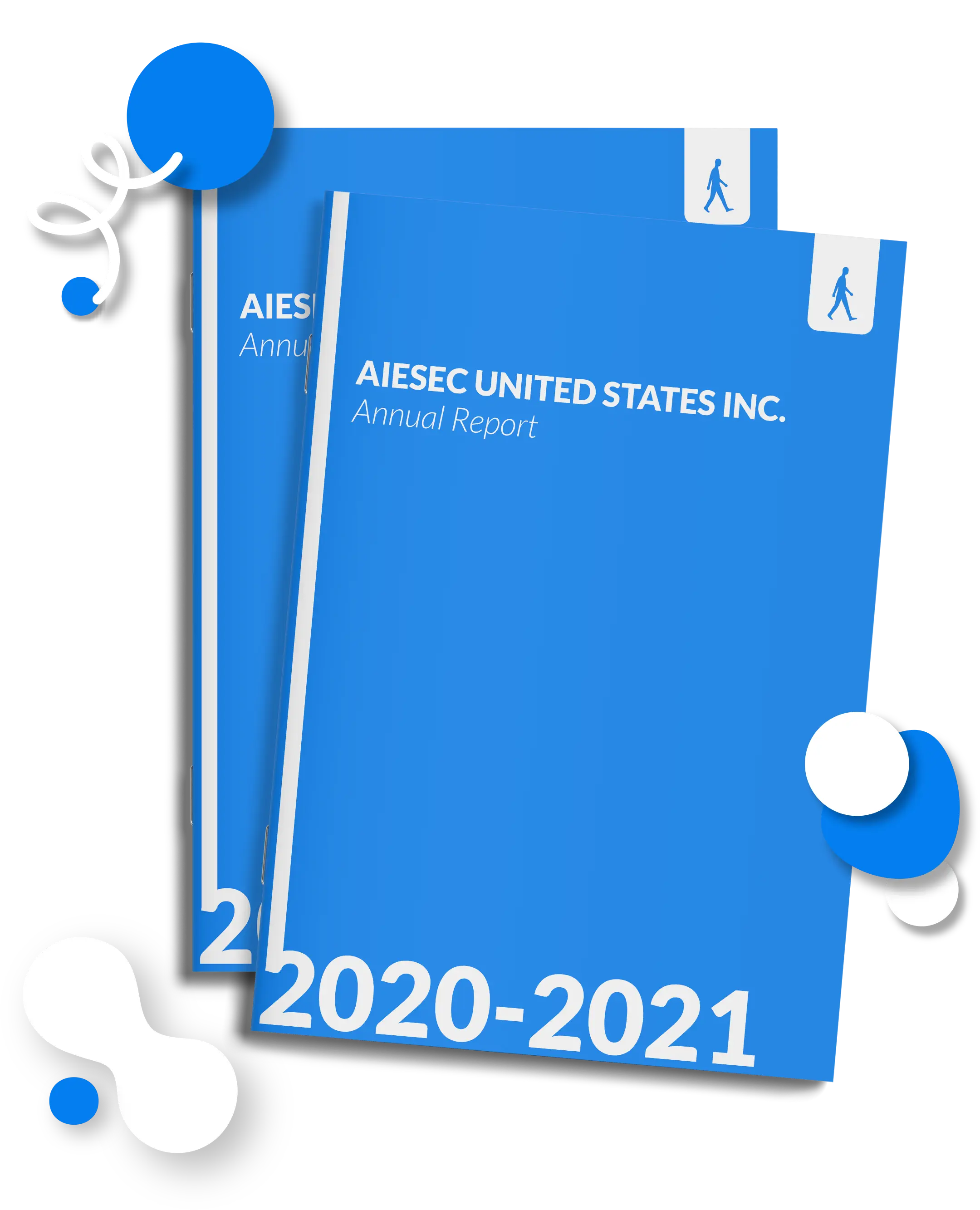 Mockup of the AIESEC in United States of America Annual report from the year 2020-2021 with blue cover.