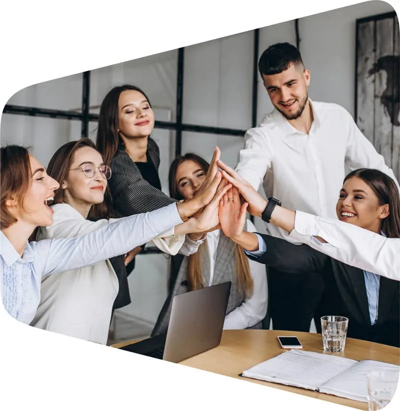 Group of young Employees high fiving